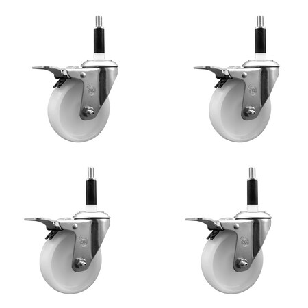 Service Caster 4'' SS Nylon Swivel 7/8'' Expanding Stem Caster Set Total Lock Brake, 4PK SCC-SSEXTTL20S414-NYS-78-4